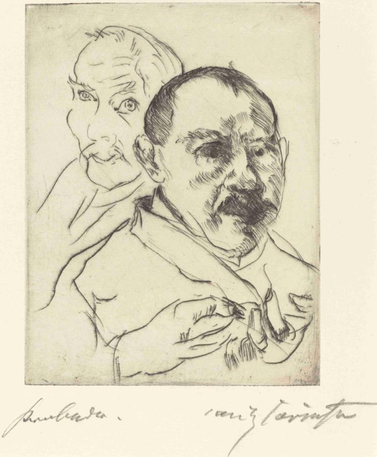 Sketch of Two Male Heads (Self-Portraits),两个男性头像素描（自画像）,Lovis Corinth,洛维斯-科林斯,素描,素描, 多个男孩, 单色, 2个男孩, 男性焦点