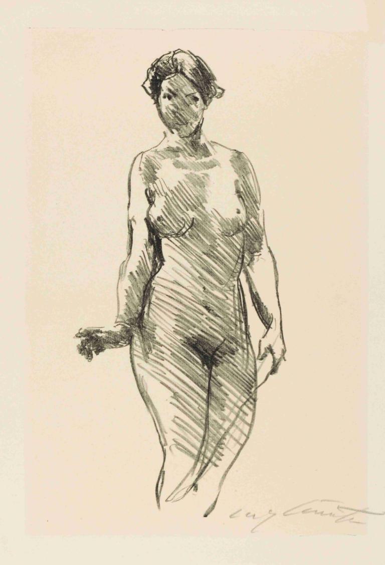 Stehender Akt,Lovis Corinth,Sketch,Sketch, 1girl, solo, monochrome, breasts, nude, nipples, sketch