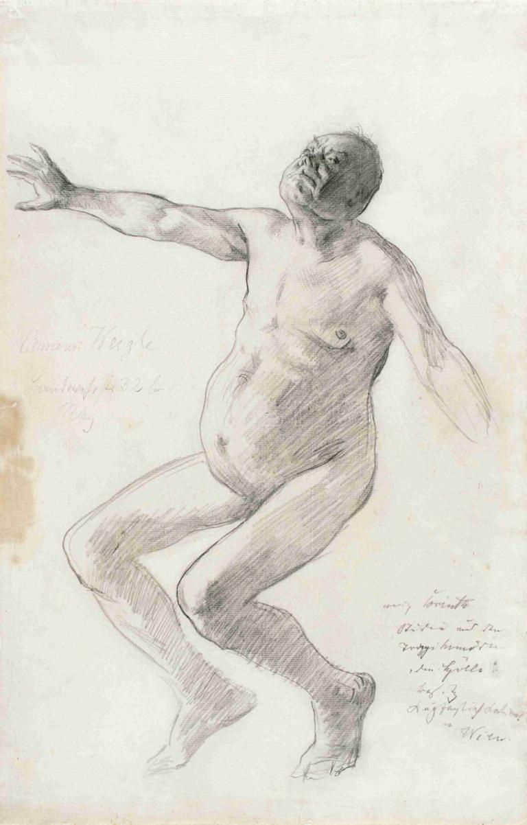 Study of a Nude Man Falling Backwards,Lovis Corinth,Sketch,Sketch, solo, male focus, 1boy, nude, monochrome