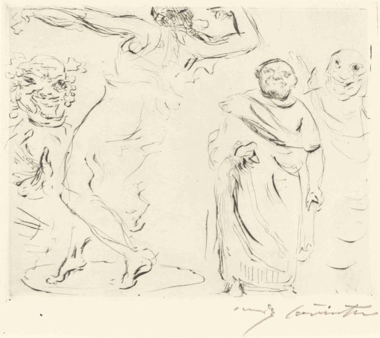 The Banquet of Trimalchio - pl.XI,Lovis Corinth,Sketch,Sketch, monochrome, sketch, traditional media, smile