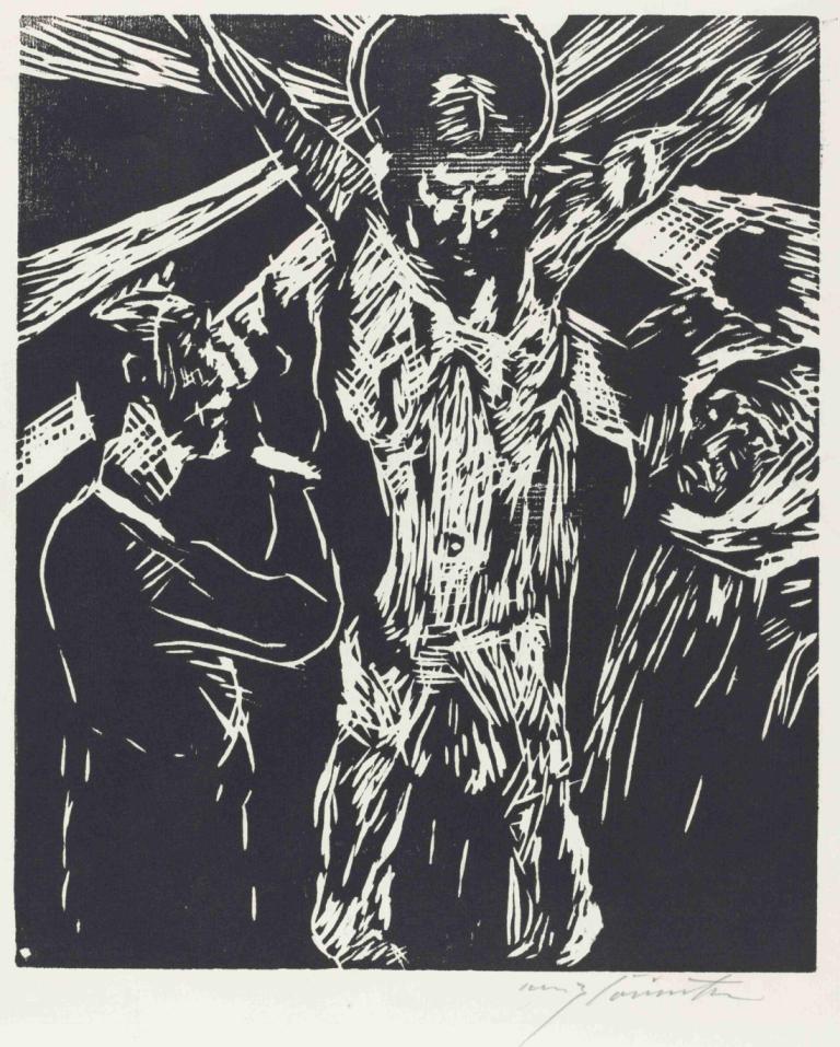 The Crucifixion (Christus am Kreuz),십자가 처형(크리스투스 암 크로이츠),Lovis Corinth,로비스 코린트,동판 에칭,동판 에칭, 단색화, 남성 집중, 여러 소년