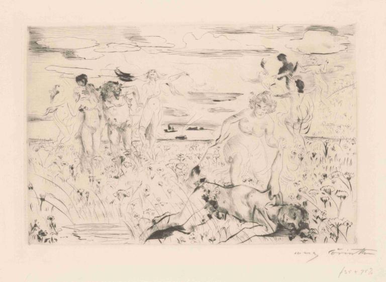 Uitgelaten bacchanten in een veld,Bacchantes exubérantes dans un champ,Lovis Corinth,Gravure sur cuivre