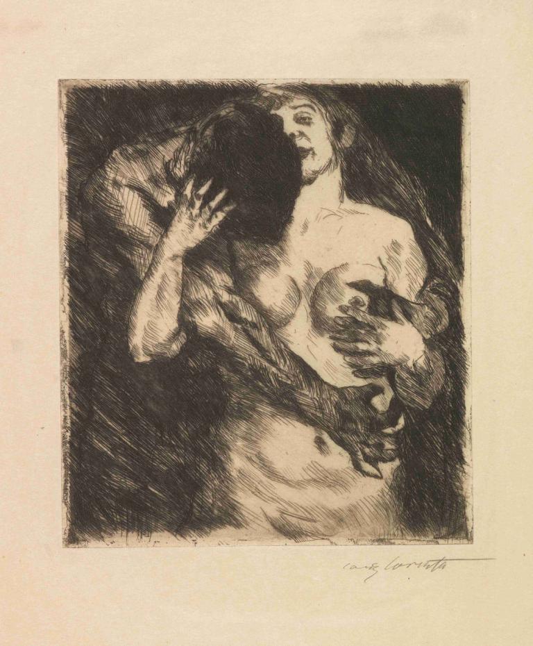 Umarmung,Câlin,Lovis Corinth,Gravure sur cuivre,Gravure sur cuivre, 1fille, monochrome, seins, nu, 1garçon