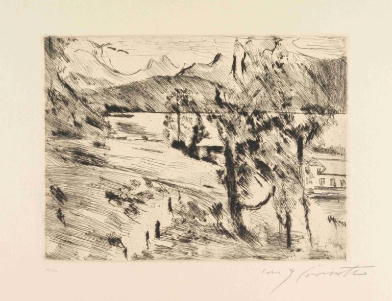 Walchensee,Lac de Walchen,Lovis Corinth,Gravure sur cuivre,Gravure sur cuivre, monochrome, arbre