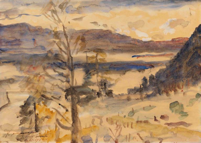 Walchensee Landschaft,Paysage du lac de Walchensee,Lovis Corinth,Peinture à l'huile,Peinture à l'huile, arbre