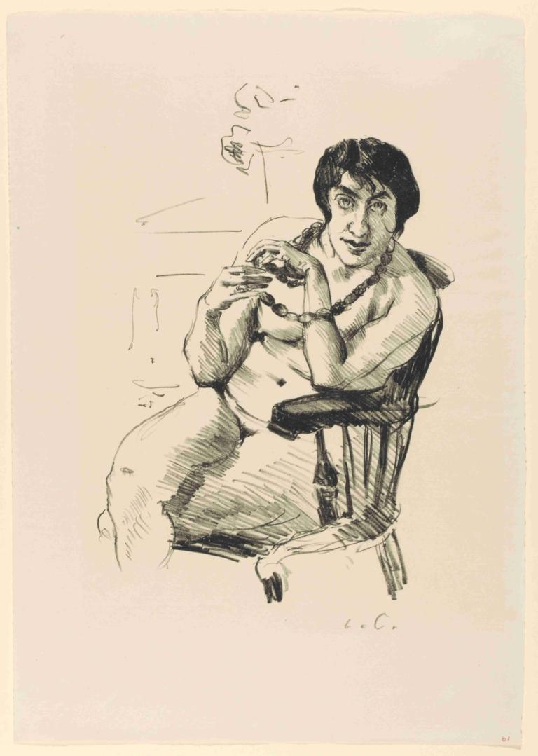 Weiblicher Akt mit Halskette im Lehnsessel,Nu féminin avec un collier dans un fauteuil,Lovis Corinth