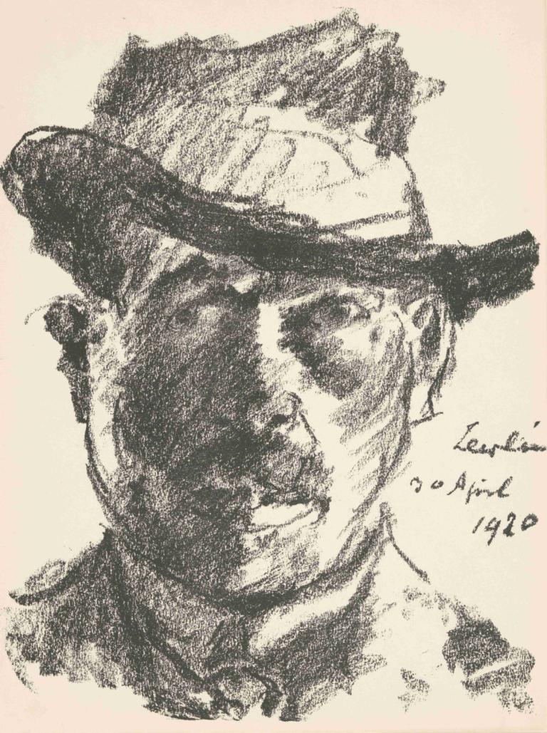 Zelfportret Lovis Corinth,Lovis Corinth,Sketch,Sketch, 1boy, hat, solo, monochrome, male focus