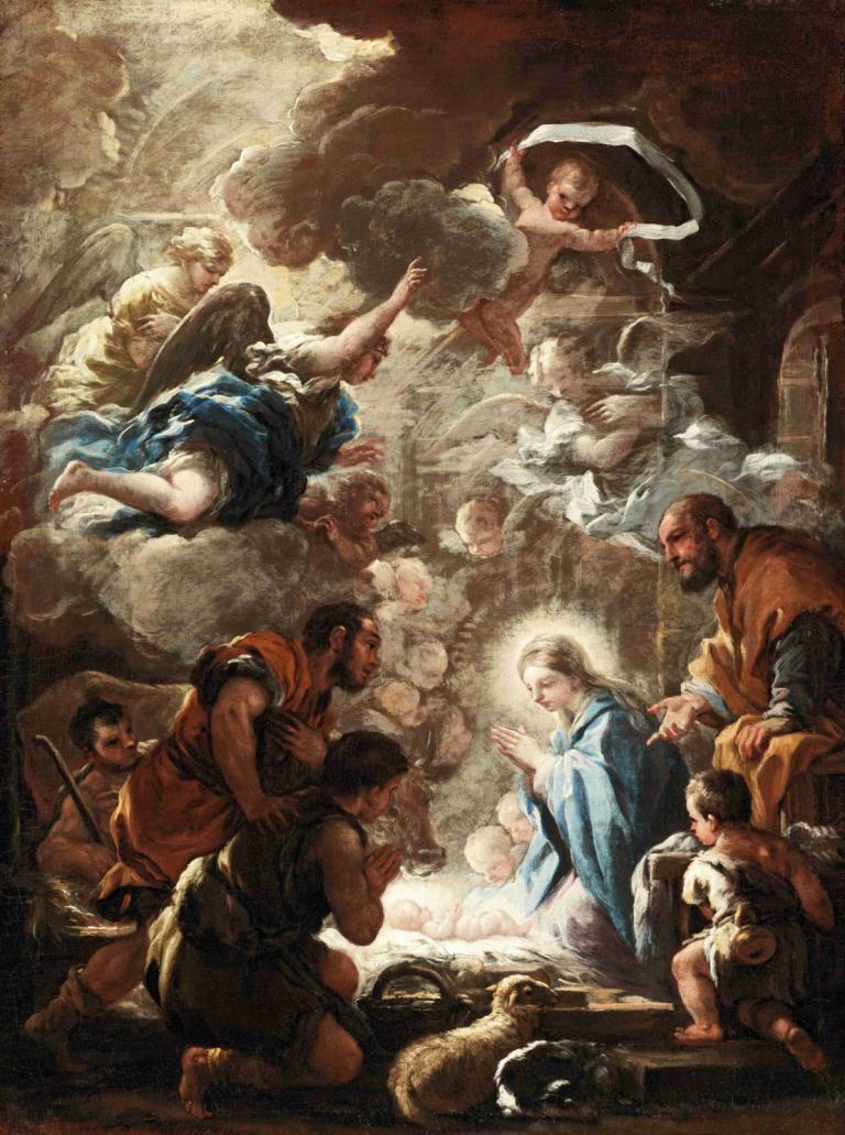 Adoration of the Shepherds,Paimenten palvonta,Luca Giordano,Öljymaalaus,Öljymaalaus, useita poikia