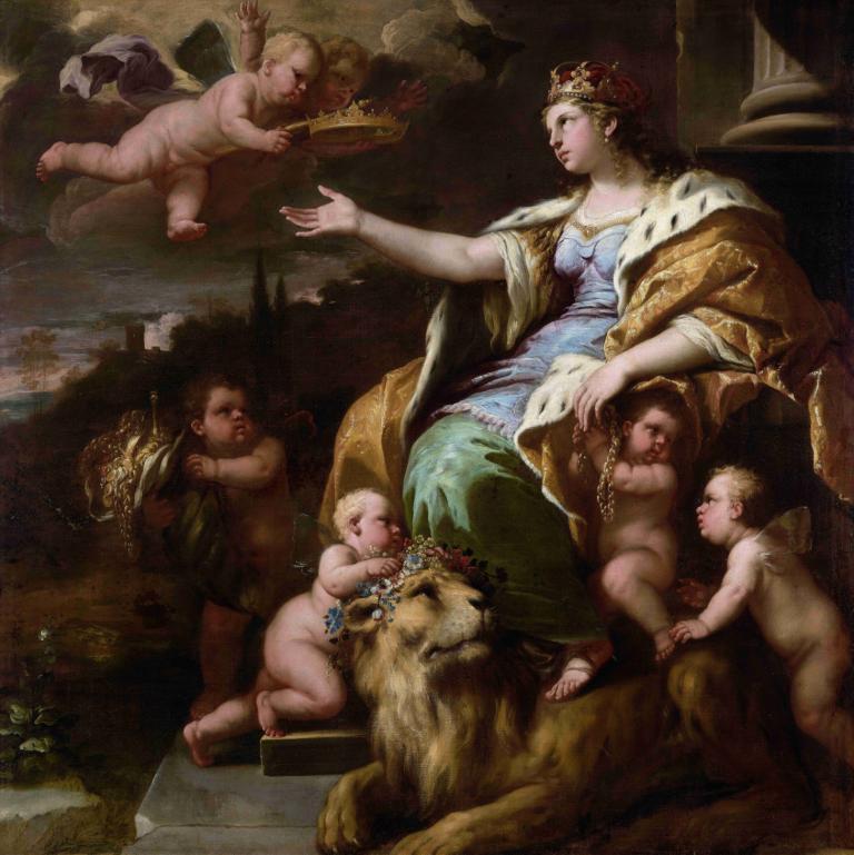 Allegory of Magnanimity,Luca Giordano,Oil Painting,Oil Painting, fine art parody, parody, lion, crown