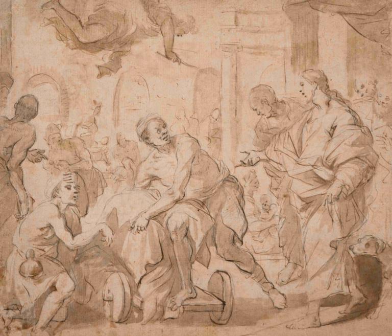 Christ Healing the Paralytic at Bethesda,Luca Giordano,Copperplate Etching,Copperplate Etching, sketch