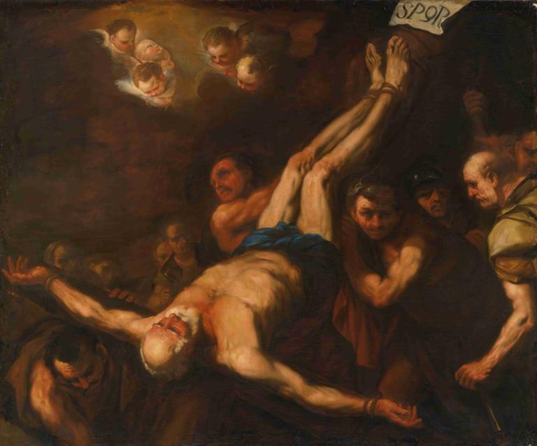 Crucifixion Of St. Peter,Korsfestelsen av St. Peter,Luca Giordano,Oljemaleri,Oljemaleri, kunstparodi