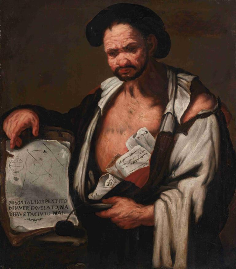 Democratus,Luca Giordano,Pintura al óleo,Pintura al óleo, 1 chico, enfoque masculino, solo, barba