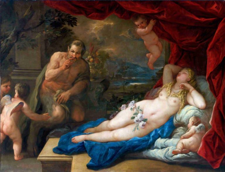 Jupiter And Antiope,Jupiter a Antiope,Luca Giordano,Olejomalba,Olejomalba, parodie na výtvarné umění, akt