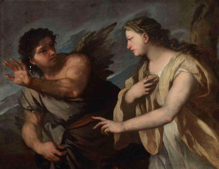 Picus And Circe,Luca Giordano,Oil Painting,Oil Painting, fine art parody, wings, faux traditional media