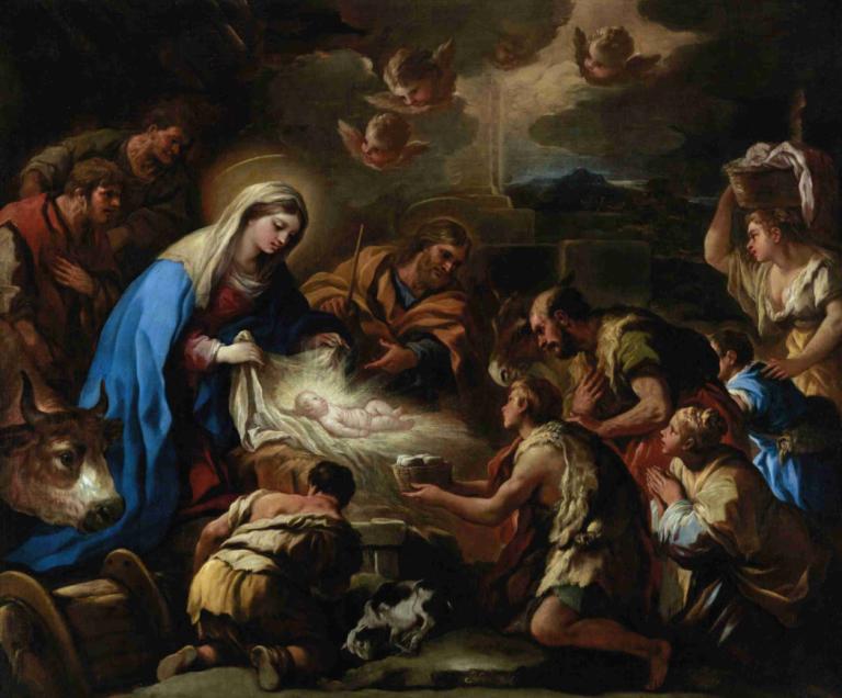 The Adoration of the Shepherds,Adorația păstorilor,Luca Giordano,Pictura in ulei,Pictura in ulei