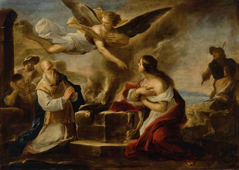 The Sacrifice Of Manoah,Manoahs uppoffring,Luca Giordano,Oljemålning,Oljemålning, konstparodi, flera pojkar