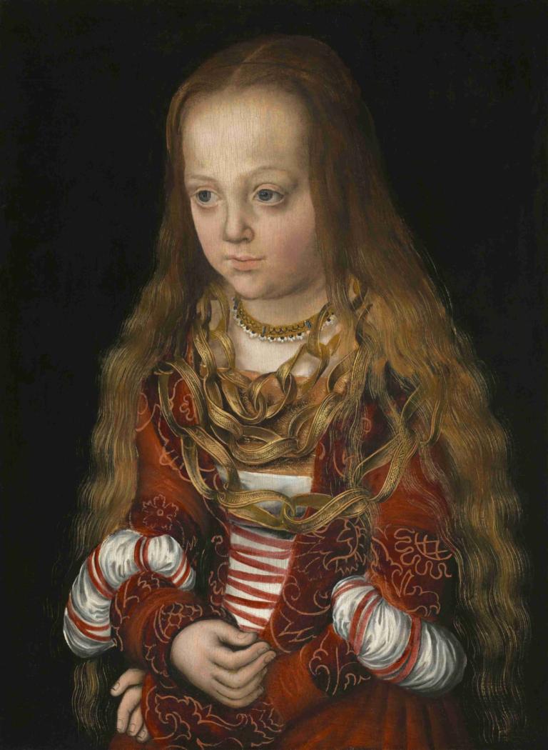 A Princess of Saxony,Lucas Cranach the Elder,Oil Painting,Oil Painting, 1girl, solo, fine art parody