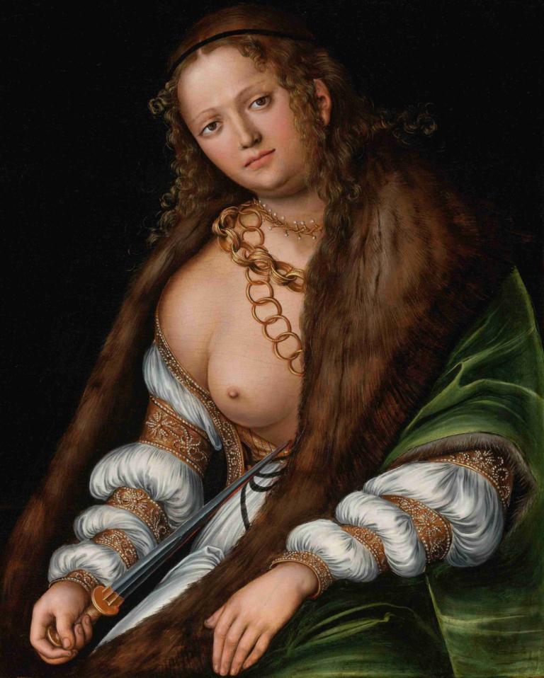 Lucretia,Lukrezia,Lucas Cranach the Elder,Lucas Cranach der Ältere,Ölgemälde,Ölgemälde, 1Mädchen, Solo