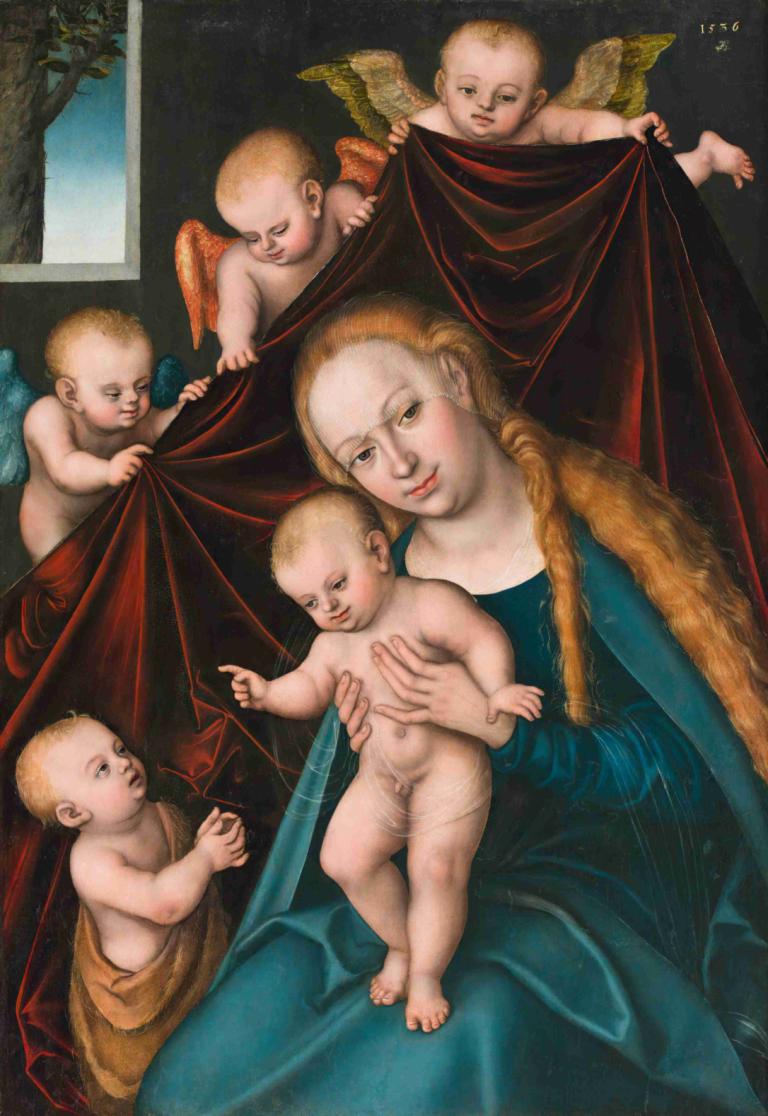 Madonna and Child with Infant Saint John the Baptist and Angels,Madonna mit Kind