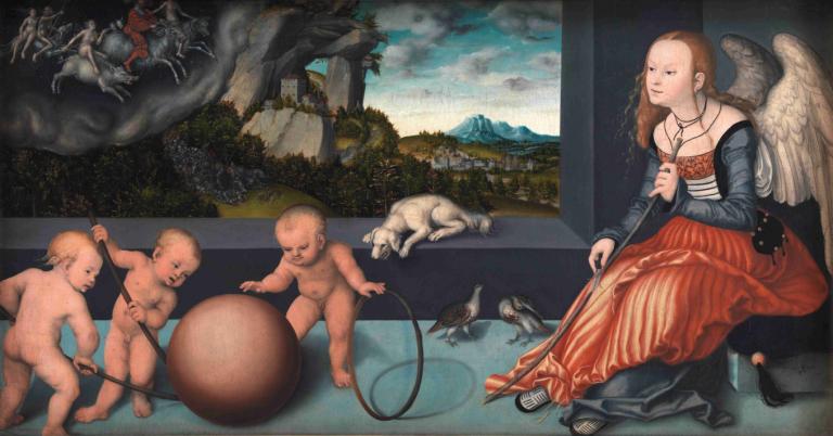 Melancholy,Melancholie,Lucas Cranach the Elder,Lucas Cranach der Ältere,Ölgemälde,Ölgemälde, 1Mädchen, Flügel