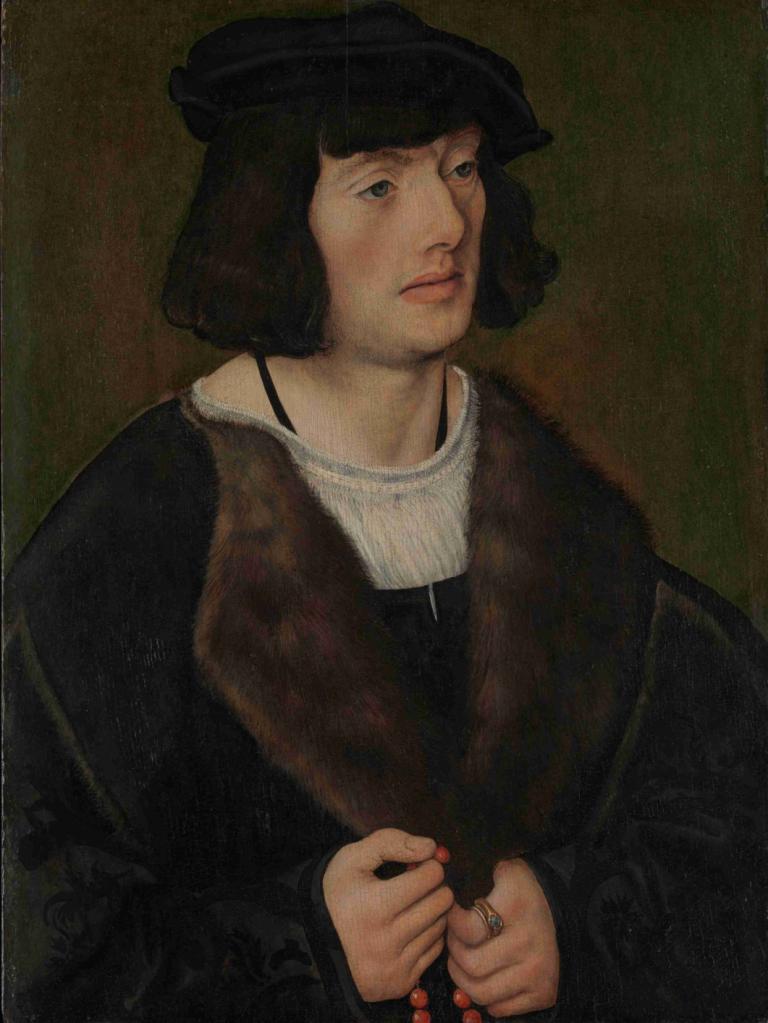 Portrait of a Man with a Rosary,ロザリオを持つ男の肖像,Lucas Cranach the Elder,長老ルーカス・クラナッハ,油絵,油絵, ソロ, 1女の子, ジュエリー, 帽子