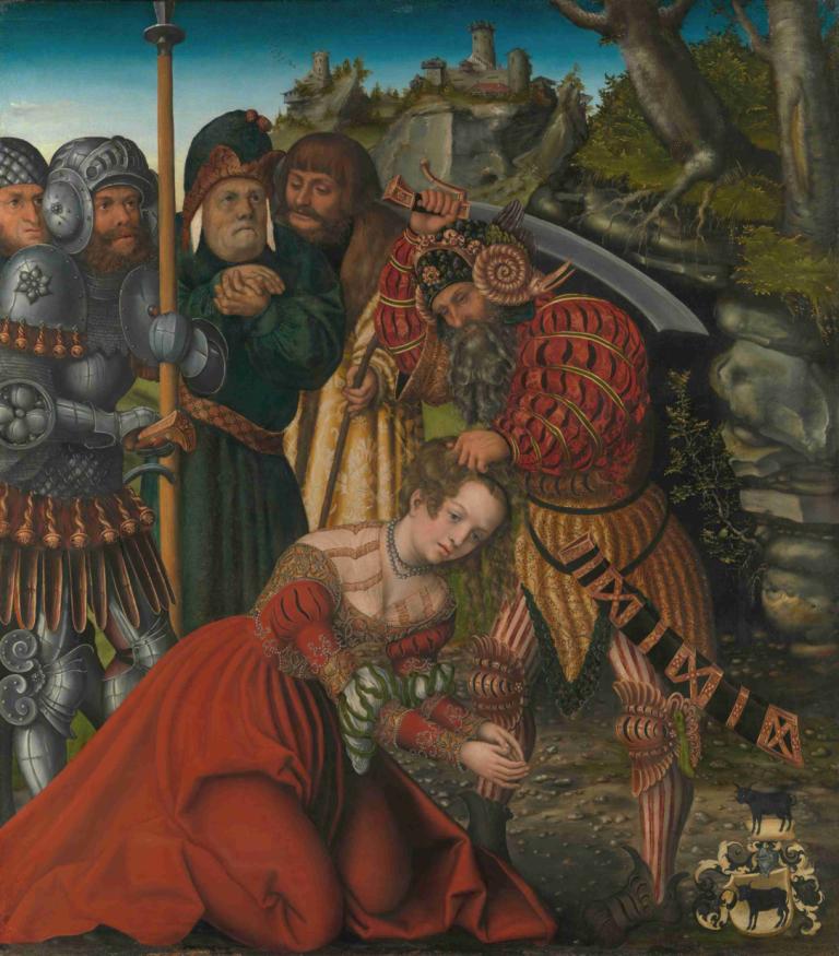 The Martyrdom of Saint Barbara,Lucas Cranach the Elder,Oil Painting,Oil Painting, fine art parody, armor