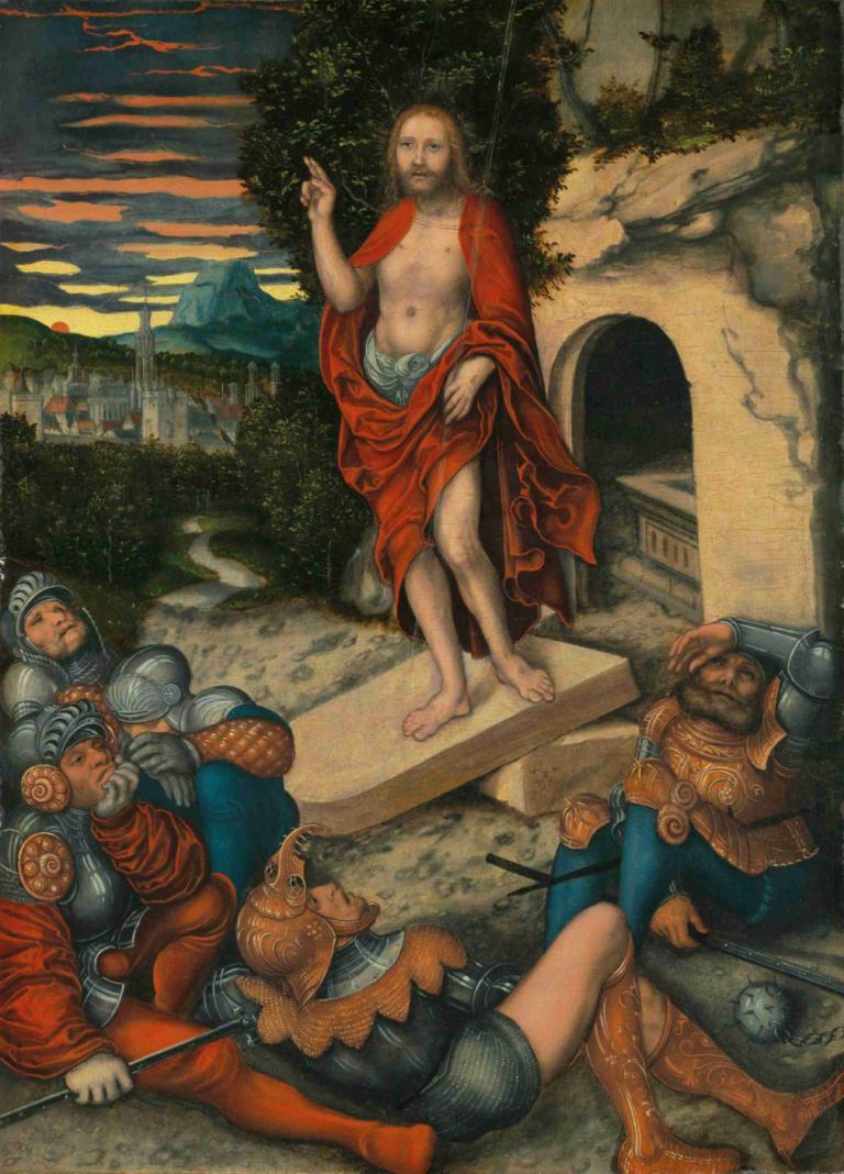 The Resurrection,Lucas Cranach the Elder,Oil Painting,Oil Painting, fine art parody, armor, multiple boys