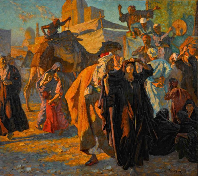 A Street Celebration In Cairo,O sărbătoare de stradă în Cairo,Ludwig Deutsch,Pictura in ulei,Pictura in ulei