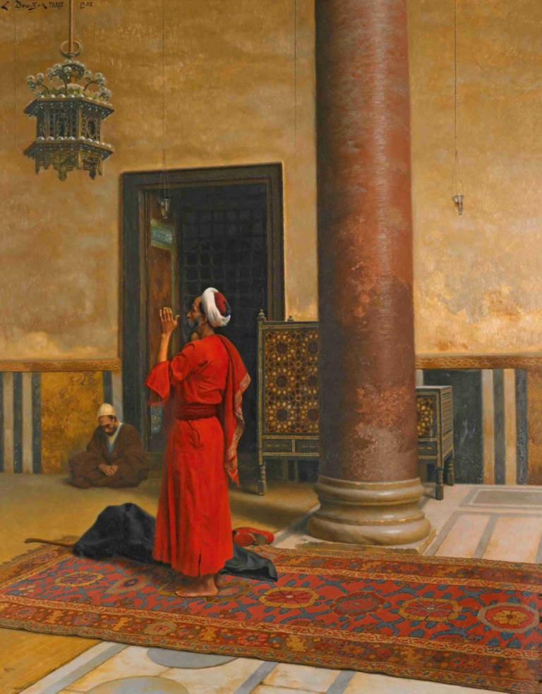 Morning Prayers,Oraciones de la mañana,Ludwig Deutsch,Pintura al óleo,Pintura al óleo, alfombra, adentro