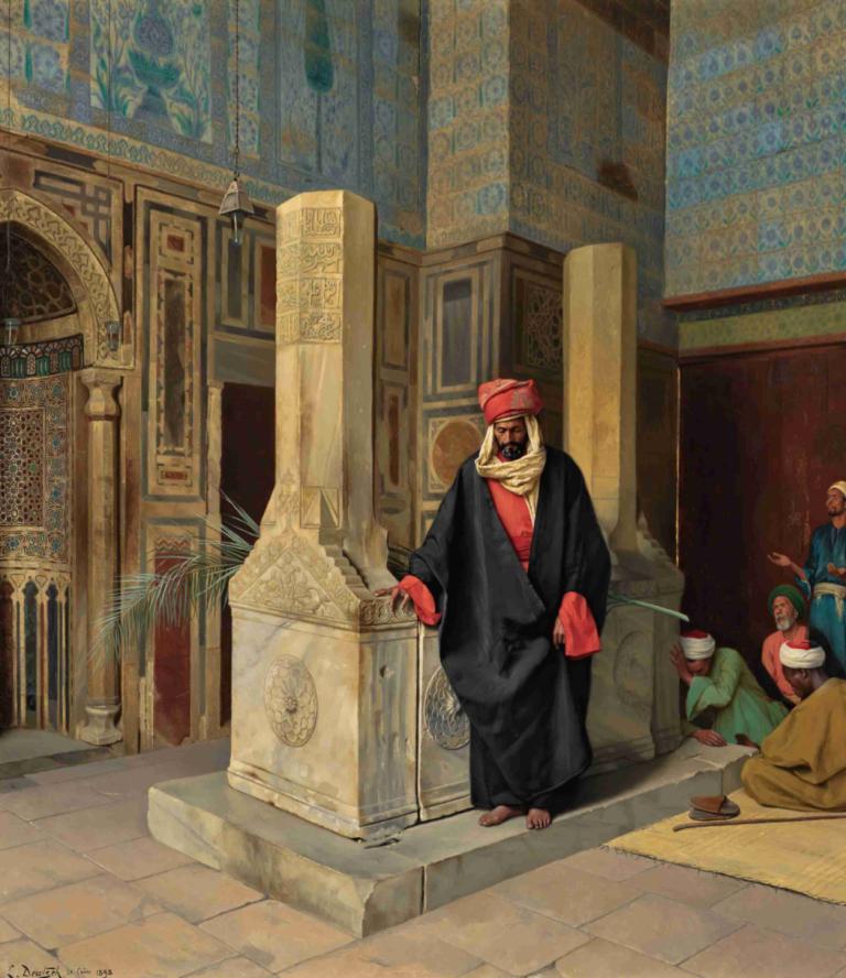 Praying In The Blue Mosque, Cairo,Modlit se V Modré Mešitě, Káhira,Ludwig Deutsch,Ludwig Němec,Olejomalba