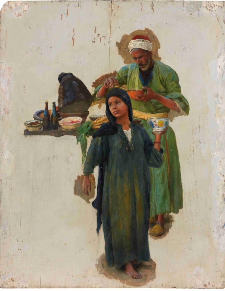 Study Of A Man And A Girl Holding A Bowl,Studi Tentang Seorang Pria dan Seorang Gadis Memegang Mangkuk