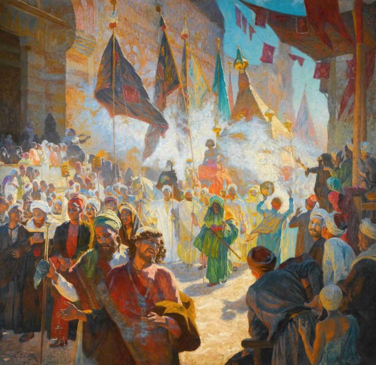 The Procession Of The Mahmal Through The Streets Of Cairo,Шествие Махмаля по улицам Каира,Ludwig Deutsch