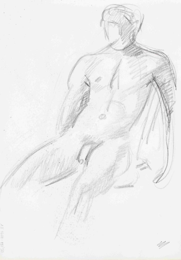 Alaston mies, luonnos,Magnus Enckell,Sketch,Sketch, monochrome, solo, male focus, greyscale, 1boy, sketch