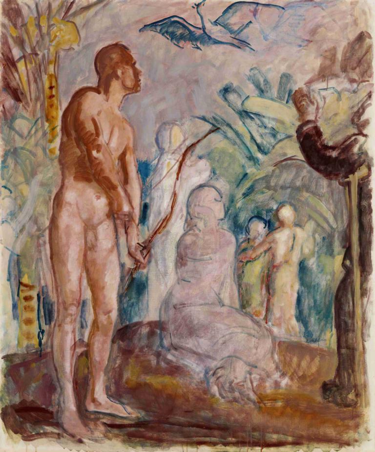 Bird of Paradise, sketch,Magnus Enckell,Oil Painting,Oil Painting, fine art parody, painting (medium), nude