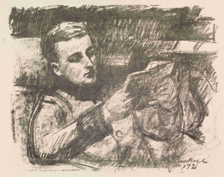 Boy Reading (Jorgen Enckell),《男孩閱讀》(約爾根·恩克爾),Magnus Enckell,馬格努斯·恩克爾,素描,素描, 單色, 1男孩, 男性焦點, 獨奏, 傳統媒體, 過時的, 上半身