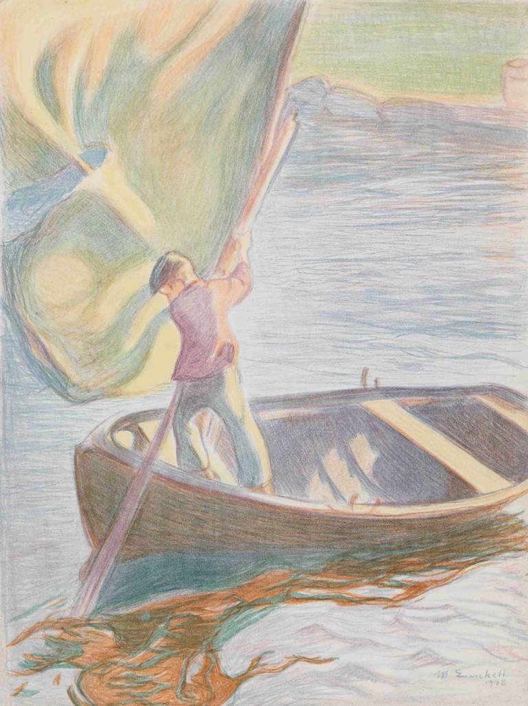 Boy and Sail,Çocuk ve Yelken,Magnus Enckell,Yağlı boya,Yağlı boya, deniz taşıtları, bot, 1 oğlan