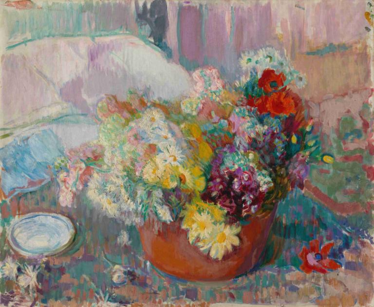 Flowers,Blomster,Magnus Enckell,Oliemaleri,Oliemaleri, blomst, hvid blomst, buket, plante, ingen mennesker