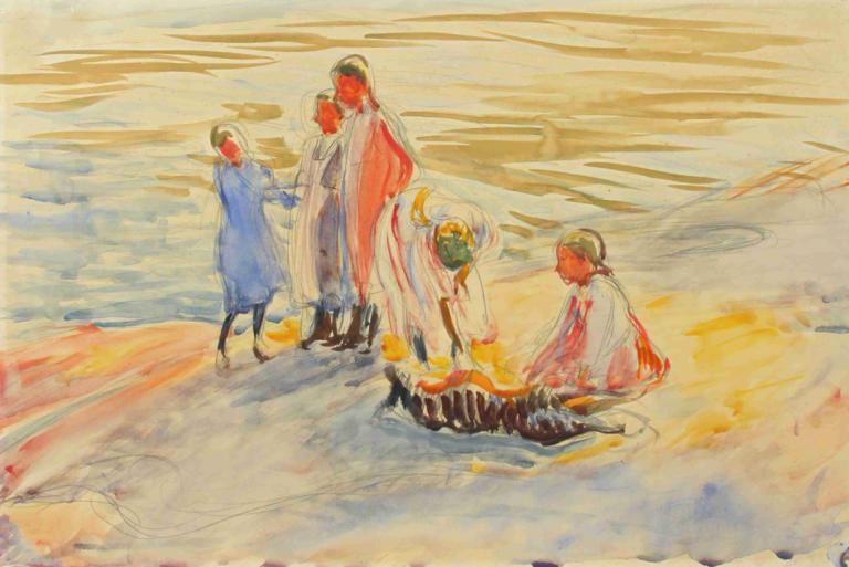 Girls on the Shore,Flickor på stranden,Magnus Enckell,Oljemålning,Oljemålning, flera tjejer, målning (medium)