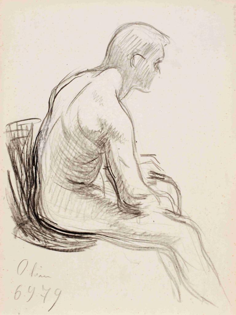 Istuva alaston mies,Hombre desnudo sentado,Magnus Enckell,Bosquejo,Bosquejo, 1 chico, enfoque masculino, solo