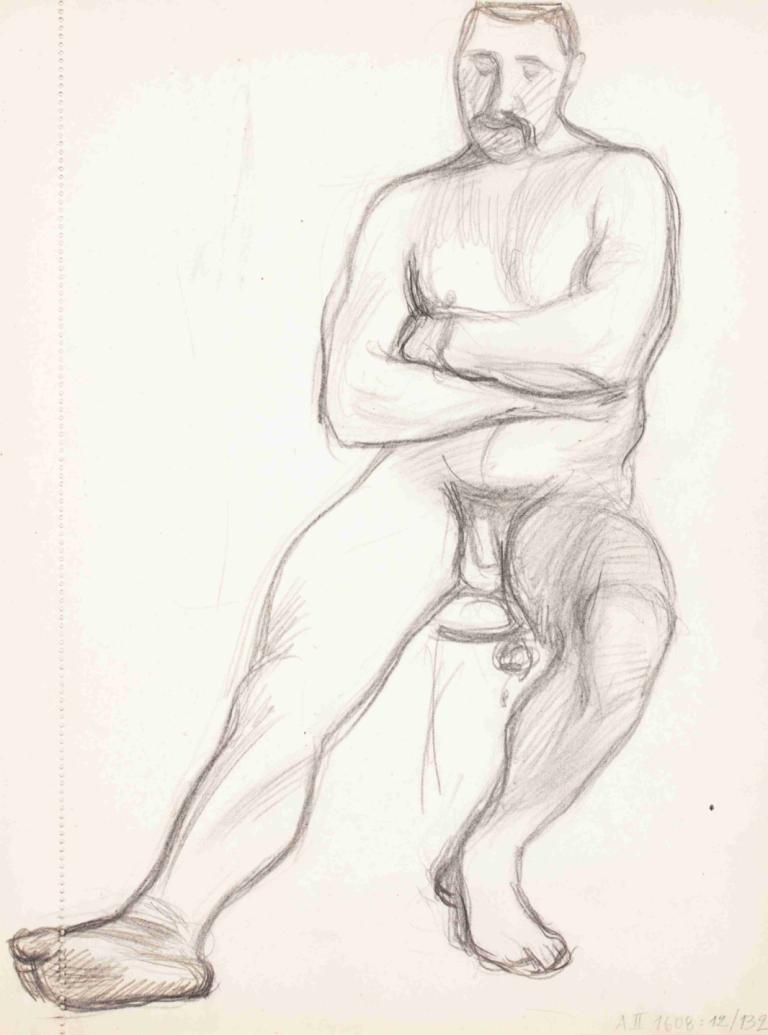 Istuva alaston mies, luonnos,Hombre desnudo sentado, boceto,Magnus Enckell,Bosquejo,Bosquejo