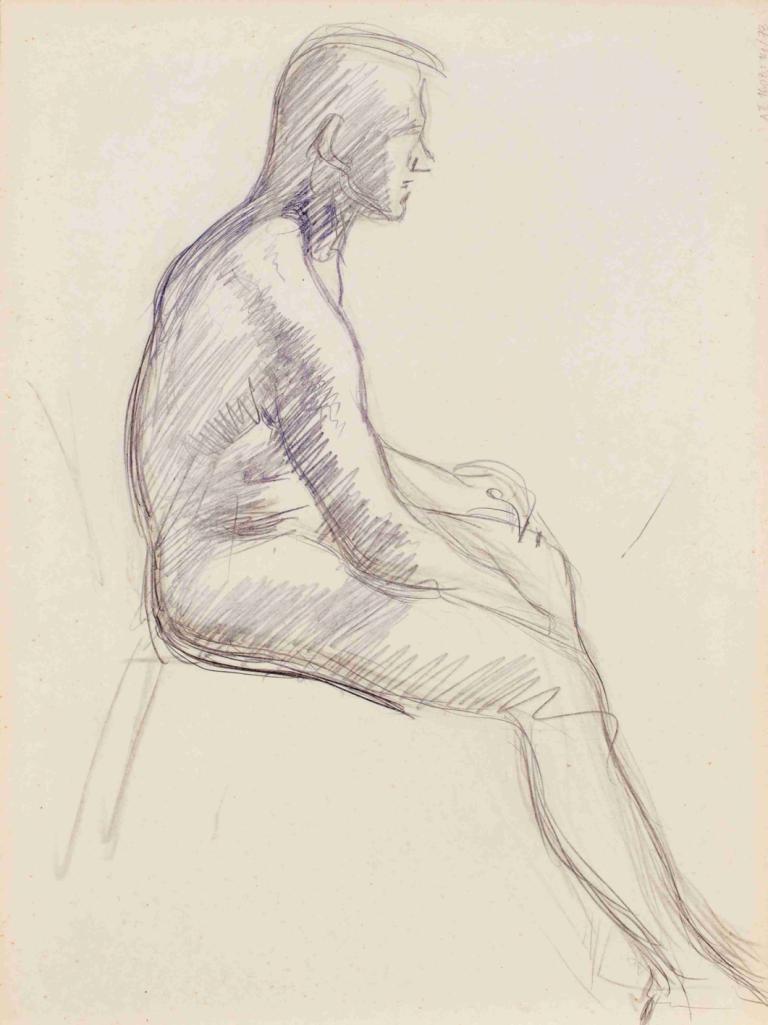 Istuva alaston mies, luonnos,Hombre desnudo sentado, boceto,Magnus Enckell,Bosquejo,Bosquejo, solo, bosquejo