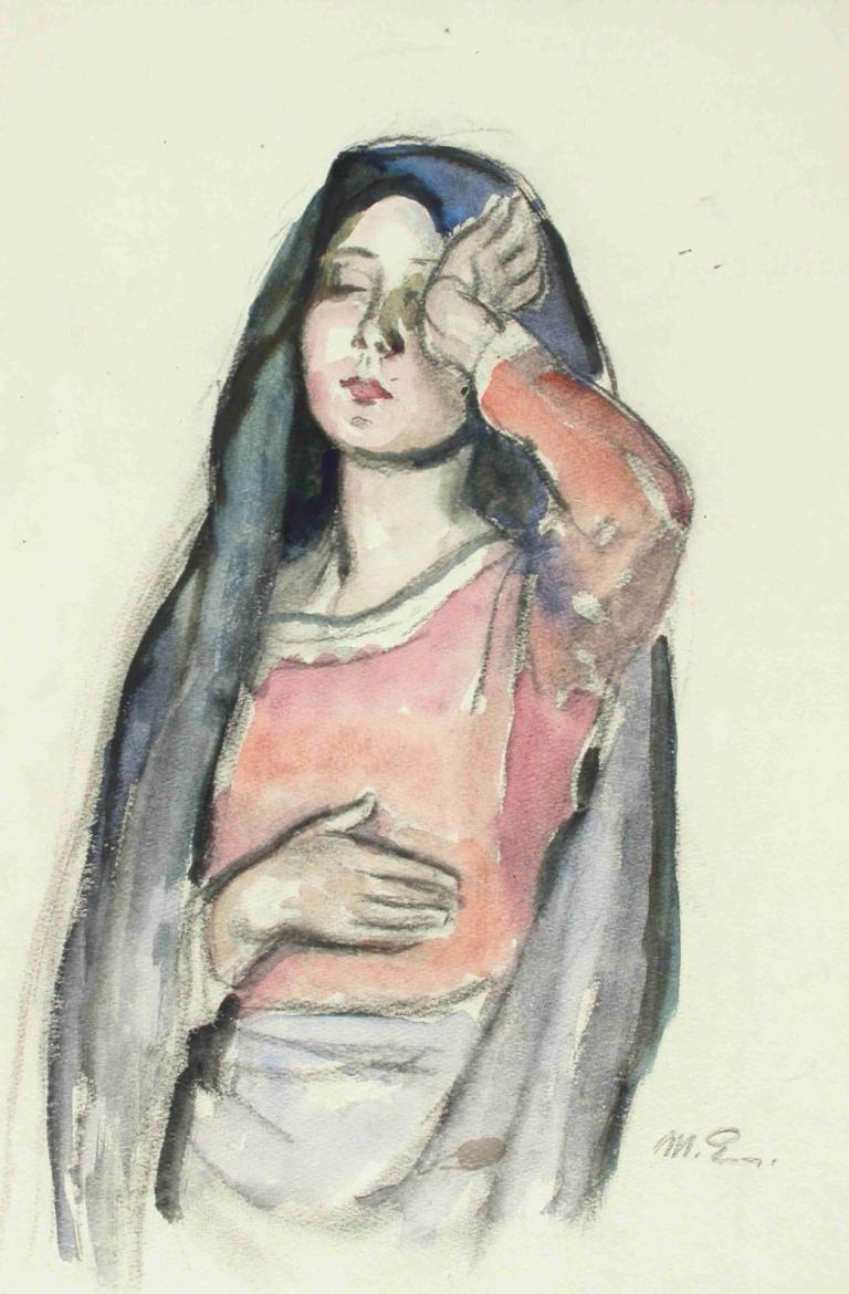 Mary, sketch for the stained glass window Ave Maria in Pori Church,Magnus Enckell,Color Sketch,Color Sketch