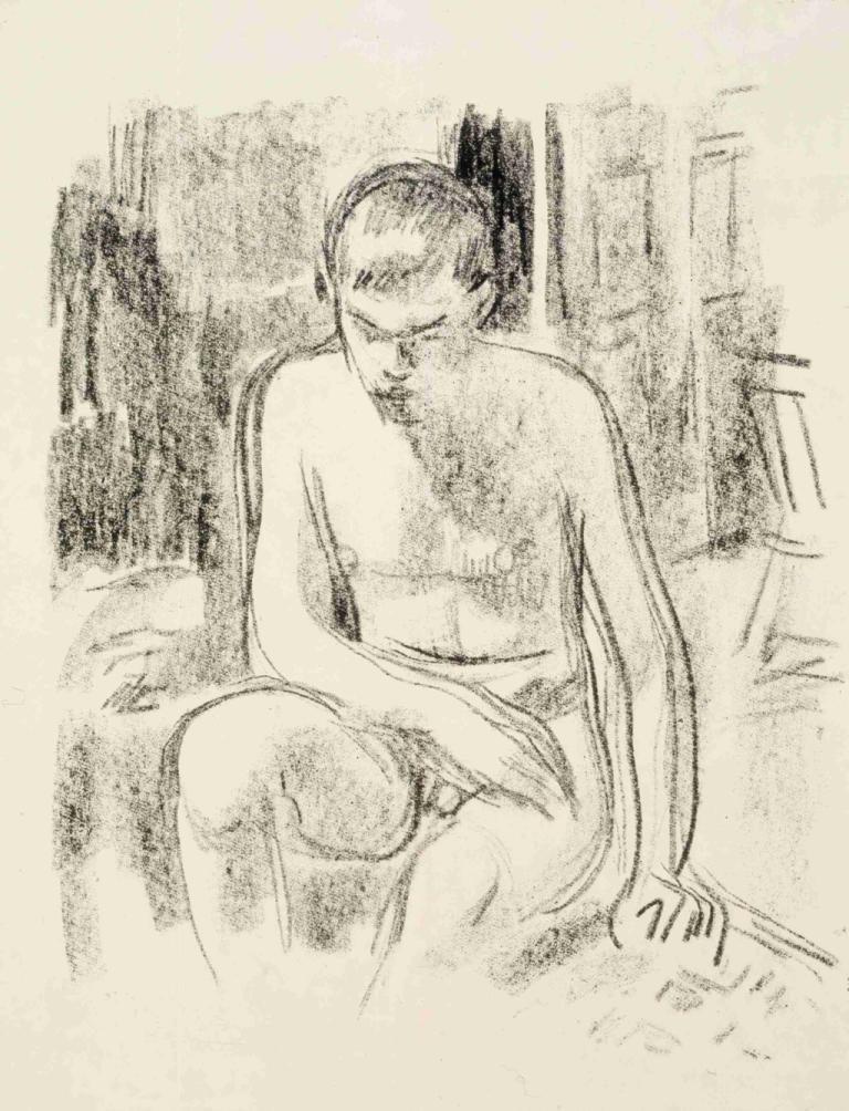 Nude Boy Seated,เด็กเปลือยนั่ง,Magnus Enckell,แมกนัส เอนเคอร์,ร่าง,ร่าง, ขาวดำ, เด็กชาย 1 คน, โฟกัสชาย