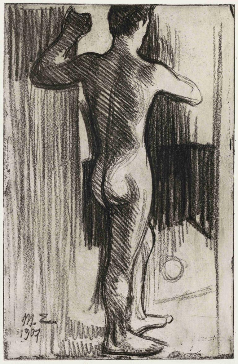 Nude Male Model from the Back,ดูโมเดลผู้ชายเปลือยจากด้านหลัง,Magnus Enckell,แมกนัส เอนเคอร์,ร่าง,ร่าง, เดี่ยว