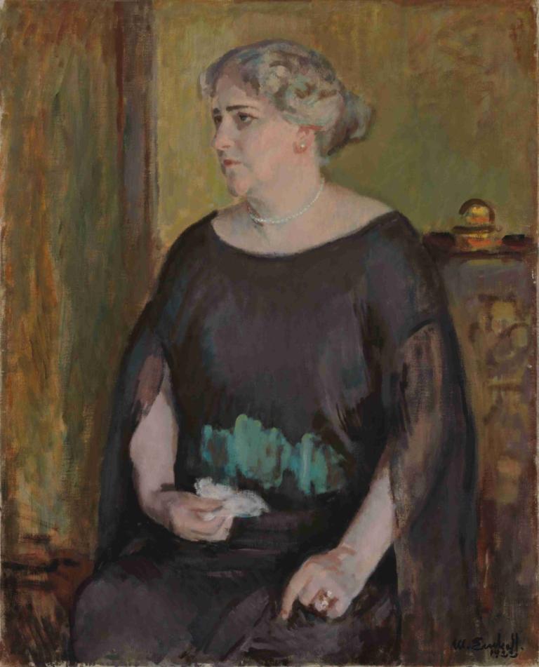 Portrait of Mrs. Lydia Keirkner,리디아 커크너 부인의 초상화,Magnus Enckell,매그너스 엔켈,오일 페인팅,오일 페인팅, 보석류, 독주, 여자 1명, 반지, 목걸이