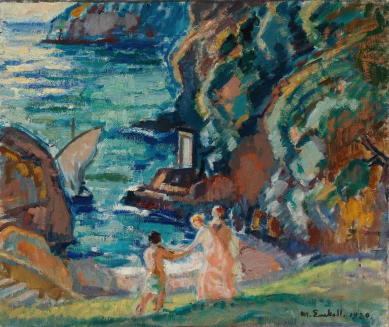 Rocky Shore in the Sun, Porto Fino,Klippig strand i solen, Porto Fino,Magnus Enckell,Oljemålning,Oljemålning