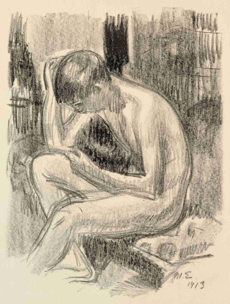 Seated Nude,Akt siedzący,Magnus Enckell,Szkic,Szkic, solo, 1chłopiec, męskie skupienie, nagi, posiedzenie