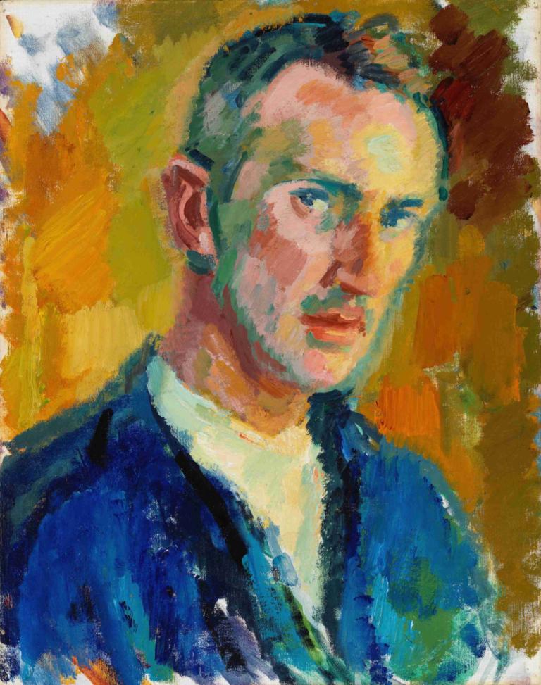 Self-Portrait,Autoportret,Magnus Enckell,Obraz olejny,Obraz olejny, solo, 1chłopiec, męskie skupienie, zarost