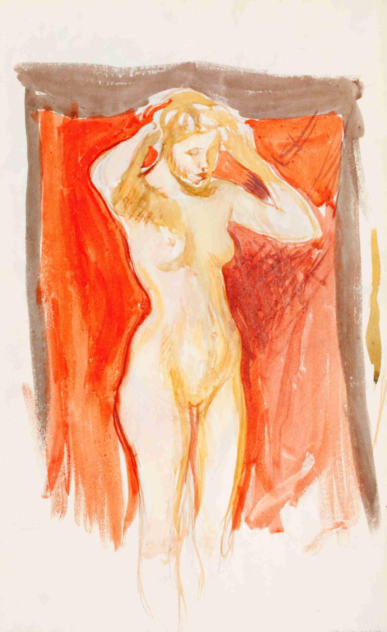 Standing nude model,นางแบบเปลือยที่ยืน,Magnus Enckell,แมกนัส เอนเคอร์,จิตรกรรมสีน้ำมัน,จิตรกรรมสีน้ำมัน, 1สาว