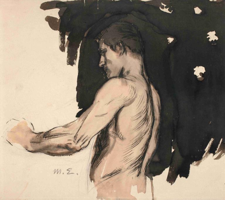 Study, Half-Length Figure of a Naked Man,ห้องหนังสือ ภาพเปลือยครึ่งท่อน,Magnus Enckell,แมกนัส เอนเคอร์